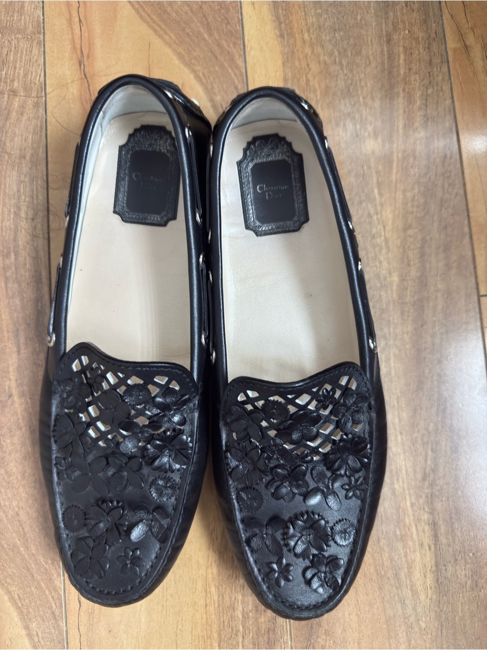 Christian Dior Black Floral Driving Loafers 38.5